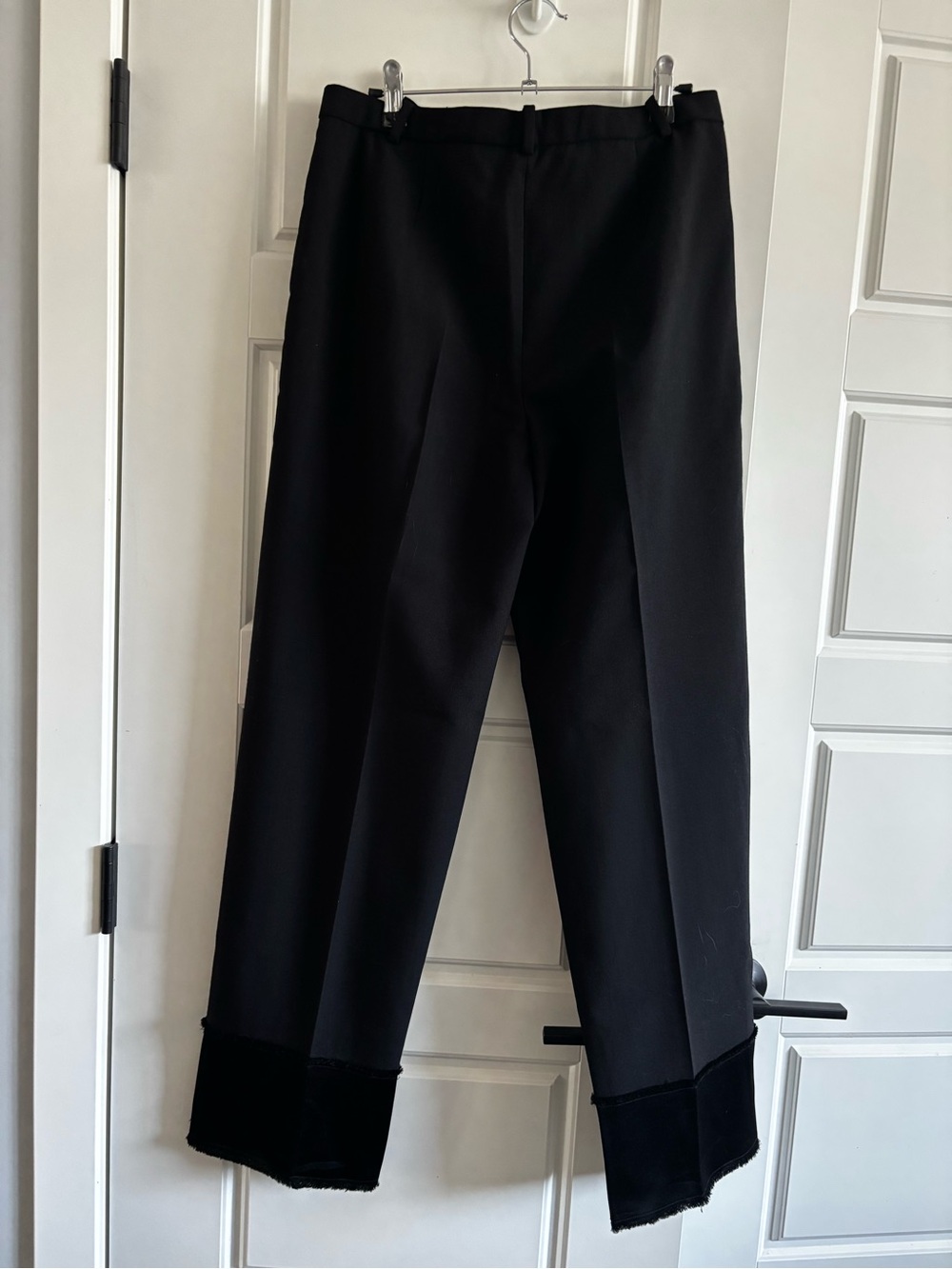 Theory Wool Tuxedo Trouser with Satin Fray Cuff Straight Wide Leg Size 4 - Picture 3 of 7